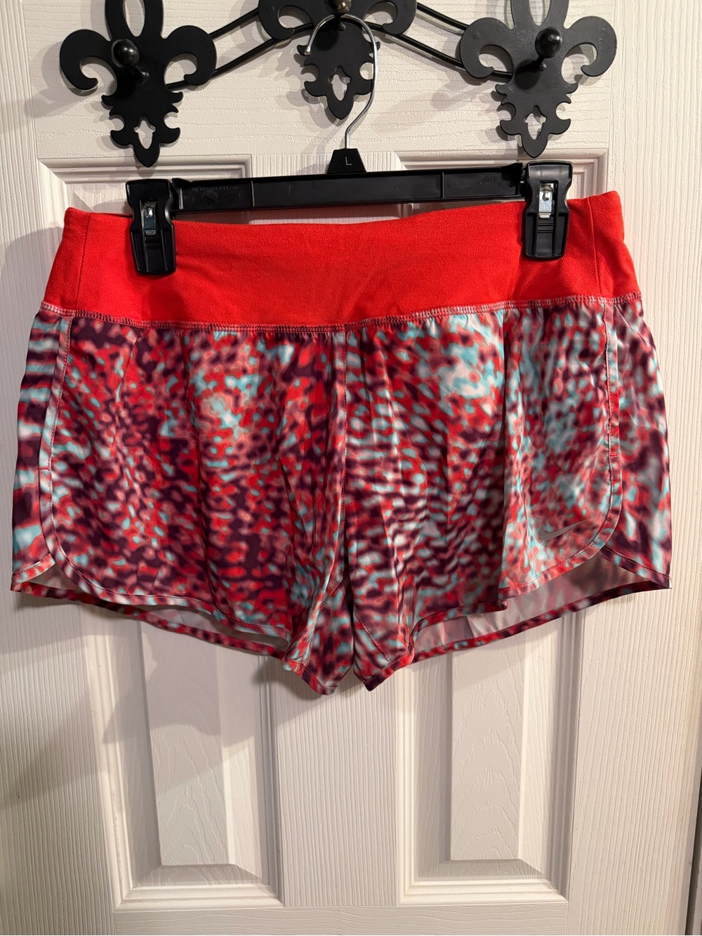 Nike Red and Aqua Patterned Women’s Athletic Shorts
